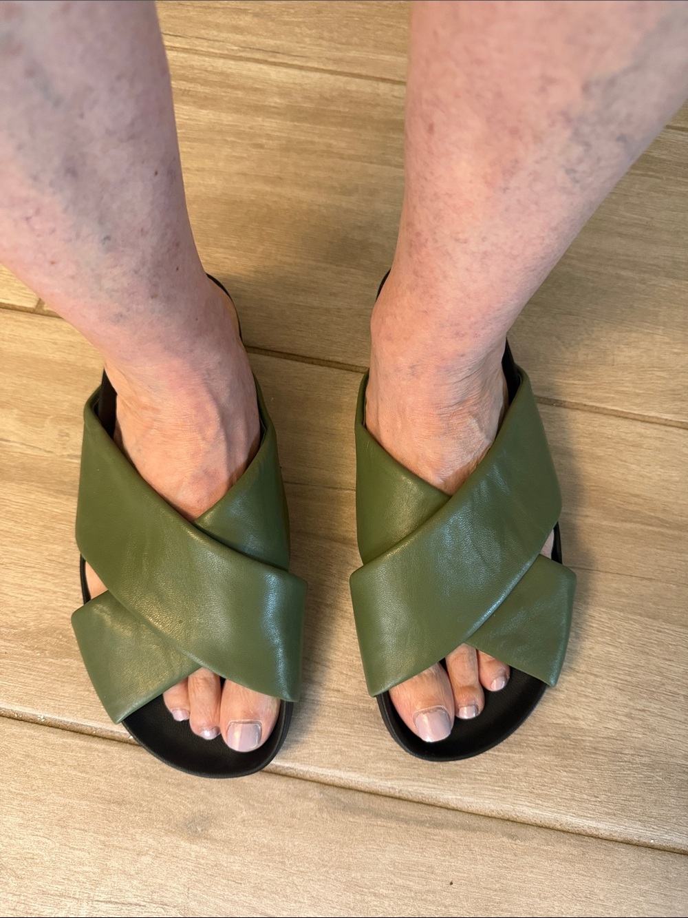Caslon - Women's Olive Green Crisscross Slide Sandals